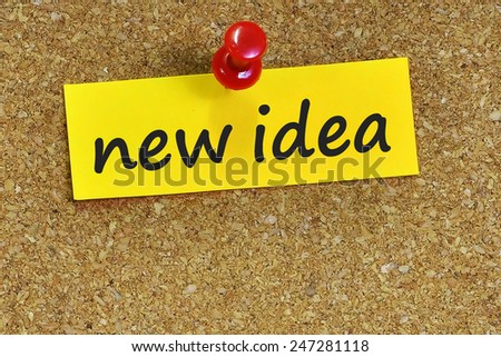 new idea  word on notepaper with brown cork background