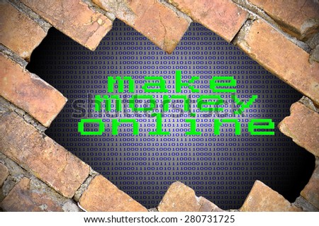 Hole In Brick Wall With Binary Digit Background Inside And Make Money Online Word.