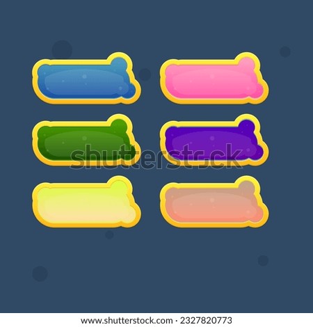 Game UI Bubble Shaped Buttons Gems Set In Different Colors Window Pop Up Bar With Golden Borders Cute Cartoon  Vector Design