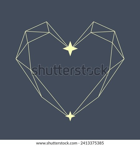 Polygonal Trendy Astrological Cosmic Geometric Heart Golden Vector Frame Isolated