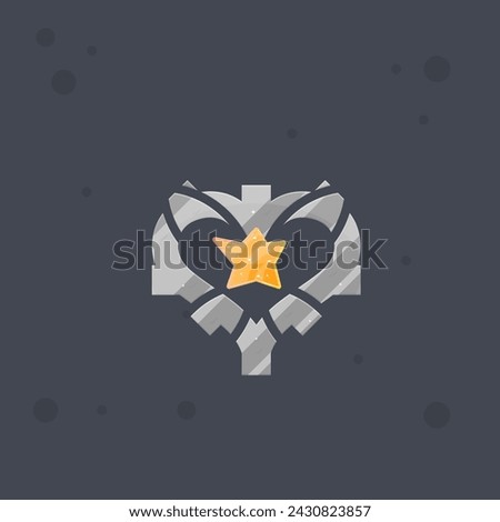 Game UI Badge Sci Fi Futuristic Heart Five Pointed Asymmetric Orange Star Vector Design