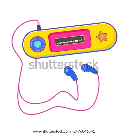 Vibrant cartoon illustration of colorful mp3 player, y2k aesthetic, perfect for retro-themed designs, music graphics, and playful decor.