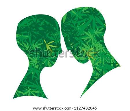 Cannabis patterned silhouette of two people looking at each other