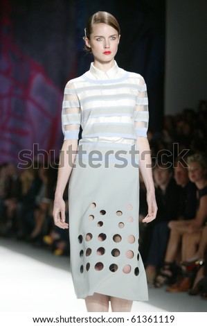NEW YORK - SEPTEMBER 11: A model is walking the runway at the Cynthia Rowley collection presentation for Spring/Summer 2011 during Mercedes-Benz Fashion Week on September 11, 2010 in New York