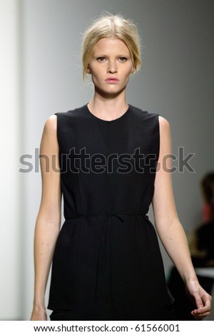 NEW YORK - SEPTEMBER 16: Model Lara Stone is walking the runway at Calvin Klein collection presentation for Spring/Summer 2011 during Mercedes-Benz Fashion Week on September 16, 2010 in New York