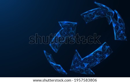 Circular arrows. Polygonal construction of concatenated lines. Blue background