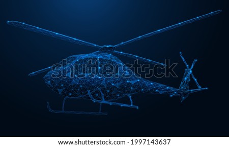 Helicopter. An aerial aircraft. Polygonal design of lines and points. Blue background