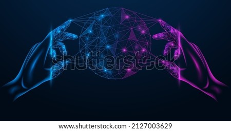Metaverse, connection to the virtual space. Global digital network. Polygonal design.