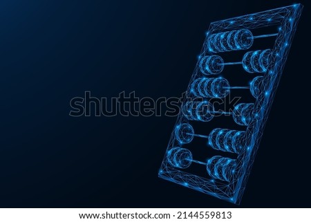 Abacus. The counting board. Polygonal design of lines and dots. Blue background.