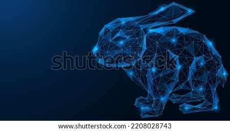 Rabbit, the symbol of the Chinese New Year 2023. Low-poly design of interconnected lines and dots. Blue background.