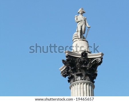 Close up of the statue on Nelson\'s Column in Trafalgar Square, London, UK