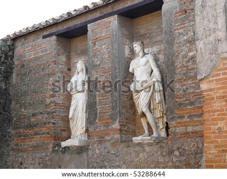 Statues at the ancient Roman city of Pompeii, which was destroyed and buried during the eruption of Mount Vesuvius in 79 AD