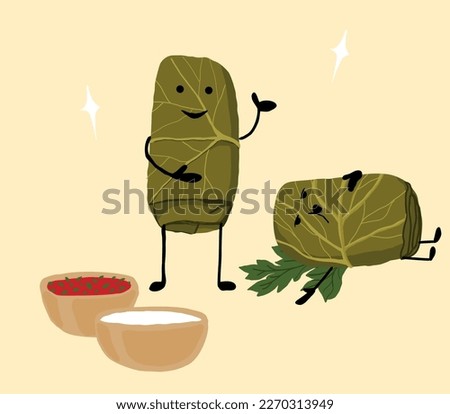 Sweet dolma, dalma, dulma, durma, tolma, sarma, cabbage rolls. Drawn traditional dish. vector image