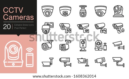 CCTV Cameras & Security Camera Systems icons. Modern line design. For presentation, graphic design, mobile application, web design, infographics, UI. Editable Stroke. Vector illustration.