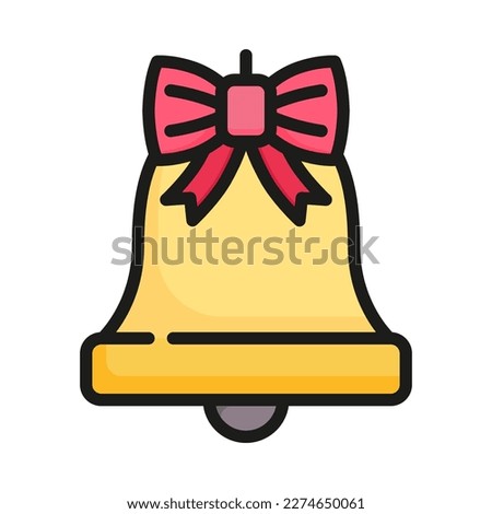 Bell filled outline icon. Bell with ribbon bow. Vector Illustration.