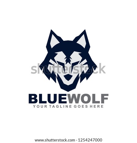 blue wolf logo design vector template