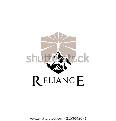 Human self reliance stand on the peak of mountain vector logo design