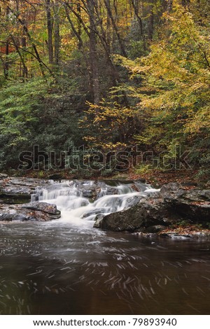 Autumn scene of rapids along the Little River in the Great Smoky Mountain National Park.