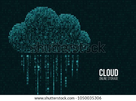Cloud computing. Binary code of the cloud online storage concept. Vector illustration.