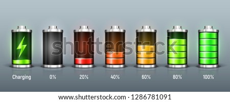 Battery charge status with lighting. Vector illustration.