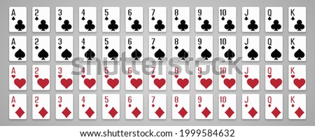 Poker cards full deck. Playing cards. Vector illustrator.