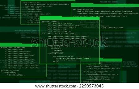 Programming computer code. Abstract visualization of coding. Digital background constructed with window and different symbols. Vector illustration.