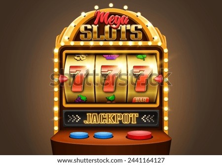 Slot machine with lucky sevens. Jackpot on slot machine. Vector illustration.