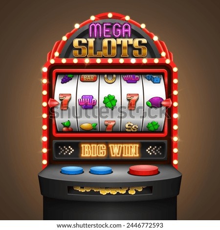 Slot machine with gaming symbols. Big Win on slot machine. Vector illustration.