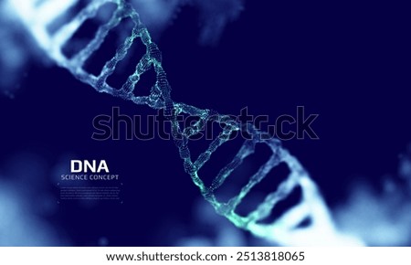 DNA structure constructed with particles. 3D digital genetic model. Scientific background. Vector illustration.