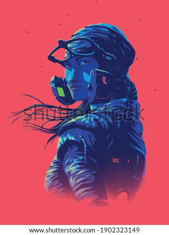 Vector illustration for a poster size of a futuristic lady pilot