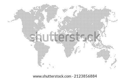 World map made ​​up of small blacks dots on white background. Vector illustration
