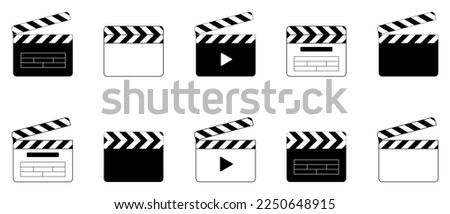 Movie Clapper board icon set. Open and closed clapper symbol. Vector illustration