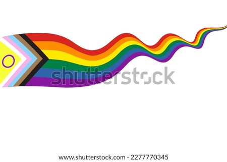 Waving ribbon of new progress Pride flag. Rainbow LGBT symbol