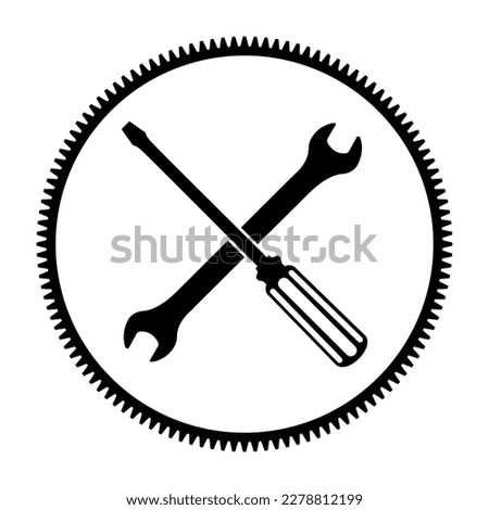 Tools and Service logo. Wrench, screwdriver and Gear Cogwheel icon symbol. Flat vector illustration