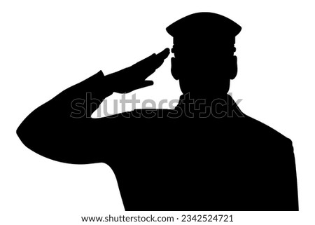 Army soldier giving salute silhouette. Vector illustration