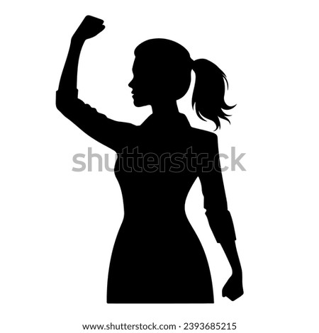 Woman with fist raised silhouette. Vector illustration