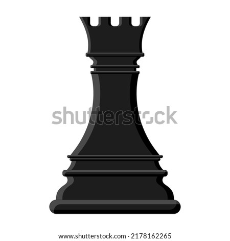 Cartoon black chess rook isolated on white background. Chess icons. Vector illustration for design.
