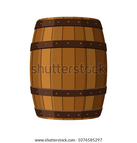 Alcohol barrel, drink container, wooden keg icon isolated on white background. Barrel for wine, rum, beer or gunpowder. Vector Illustration