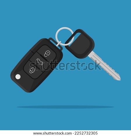 Car remote key isolated on white background. Electronic car key and alarm system. Auto lock security key. Vector illustration