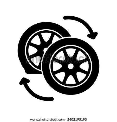 Car wheel changing icon. Flat tire is replaced with a new wheel. Deflated automobile tire. Punctured wheel of car. Tire service station garage. Vector illustration