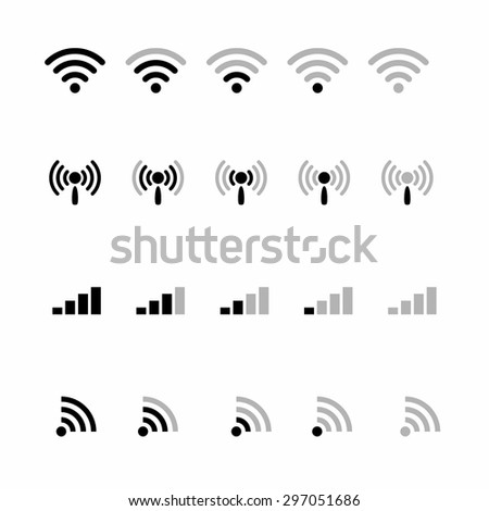 Wi-Fi icons levels. Signal strength indicator template
