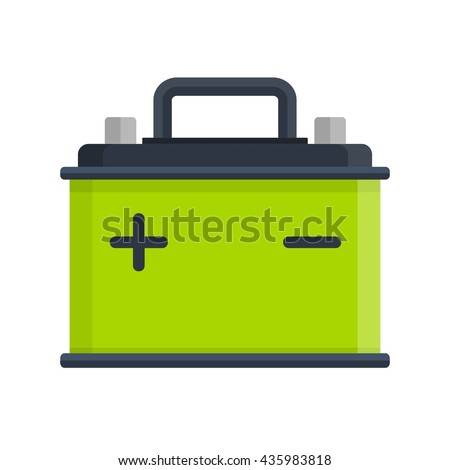 Car Battery icon isolated on white background. Accumulator battery energy power and electricity accumulator battery. Battery accumulator car auto parts electrical supply power in flat style.