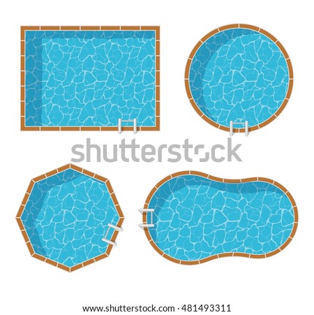 Swimming pools top view set isolated on white background. 