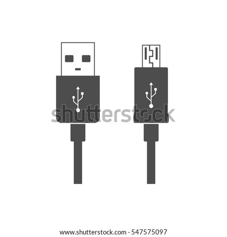 Micro USB cables icon isolated on white background. Connectors and sockets for PC and mobile devices. Computer peripherals connector or smartphone recharge supply