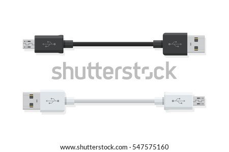 USB Micro cables isolated on white background. Connectors and sockets for PC and mobile devices. Computer peripherals connector or smartphone recharge supply