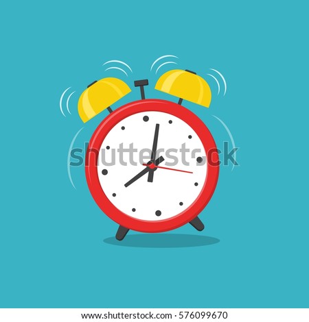 Alarm clock red wake-up time isolated on background in flat style. Vector illustration