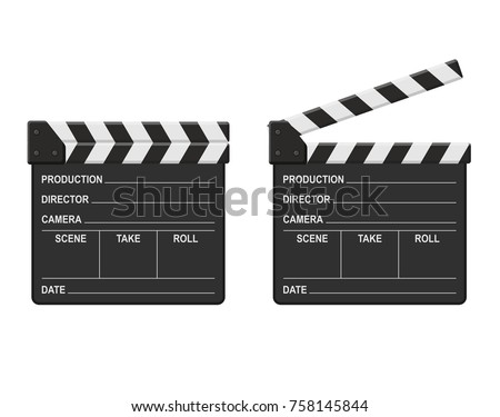 Film clappers boards isolated on white background. Blank movie clapper cinema vector illustration