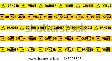 Set of yellow lines with different inscriptions about the danger of the virus and coronavirus. ERS-Cov (Middle East Respiratory Syndrome, Coronavirus), New Coronavirus (2019-nKoV). 