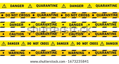 Set of yellow lines with different inscriptions about the danger of the virus, quarantine and coronavirus. ERS-Cov (Middle East Respiratory Syndrome, Coronavirus), New Coronavirus (2019-nKoV). 