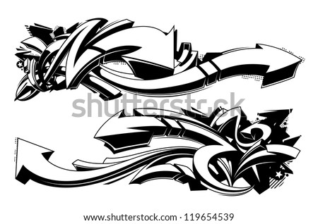 Black and white graffiti backgrounds. Horizontal graffiti banners. Vector illustration.